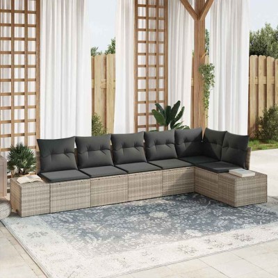 Conjunto de sofá de jardín con cojín 6 pcs Gris claro Poliratán