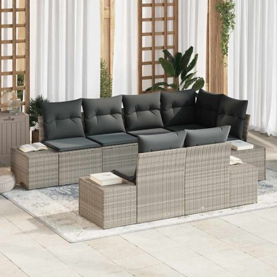 Conjunto de sofá de jardín con cojín 7 pcs Gris claro Poliratán