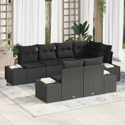 Conjunto de sofá de jardín con cojín 7 pcs Negro Poliratán