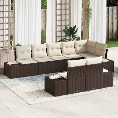 Conjunto de sofá de jardín 8 pcs Marrón y crema Poliratán