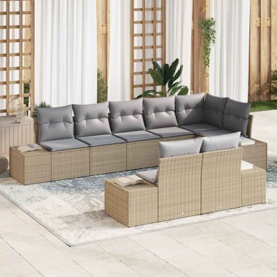 Conjunto de sofá de jardín 8 pcs beige y gris Poliratán
