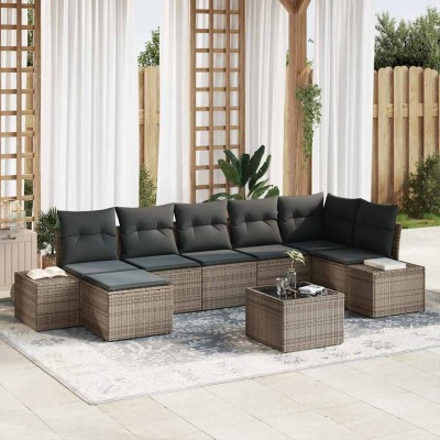 Conjunto de sofá de jardín con cojín 8 pcs Gris Poliratán