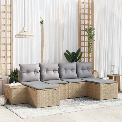 Conjunto de sofá de jardín con cojín 6 pcs Beige Poliratán
