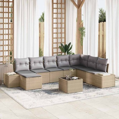 Conjunto de sofá de jardín 9 pcs 319 x 209 x 85 cm Poliratán