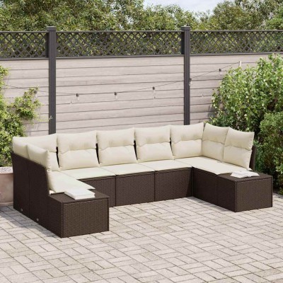 Conjunto de sofá de jardín con cojín 7 pcs Marrón Poliratán