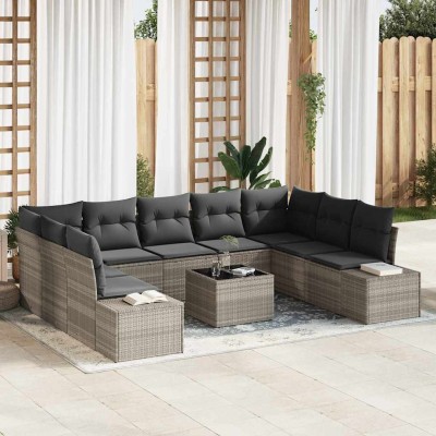 Conjunto de sofá de jardín 10 pcs Gris claro Poliratán