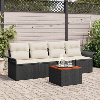 Conjunto de sofá de jardín 5 pcs Negro Poliratán