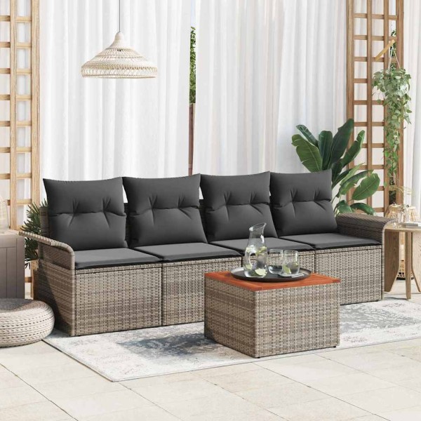 Conjunto de sofá de jardín 5 pcs Gris Poliratán