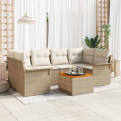 Conjunto de sofá de jardín 7 pcs Beige Poliratán