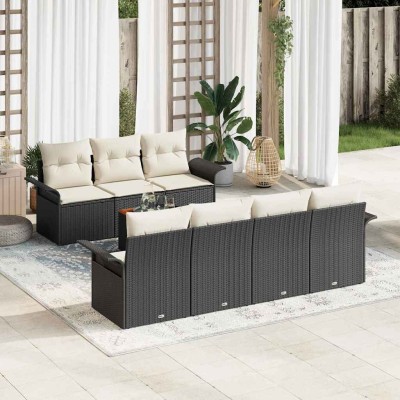 Conjunto de sofá de jardín 8 pcs Negro Poliratán