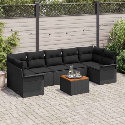 Conjunto de sofá de jardín 8 pcs Negro Poliratán