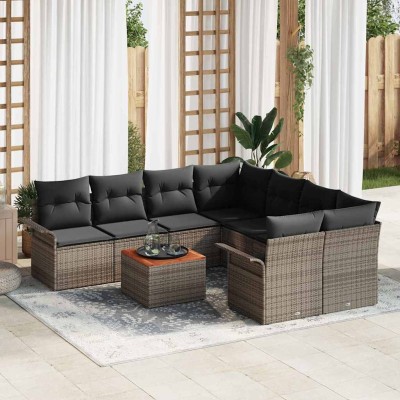 Conjunto de sofá de jardín 9 pcs Gris Poliratán