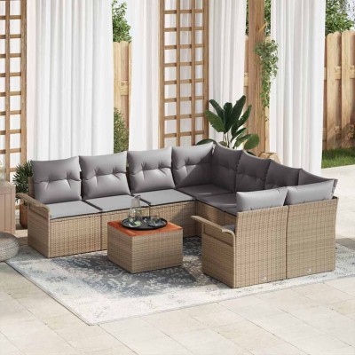 Conjunto de sofá de jardín 9 pcs Beige Poliratán