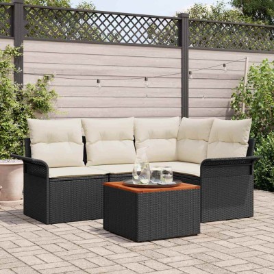 Conjunto de sofá de jardín 5 pcs Negro Poliratán