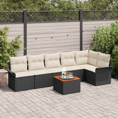 Conjunto de sofá de jardín 7 pcs Negro Poliratán