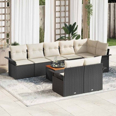 Conjunto de sofá de jardín 9 pcs Negro Poliratán