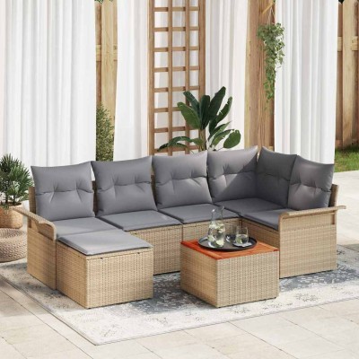 Conjunto de sofá de jardín 7 pcs Beige Poliratán