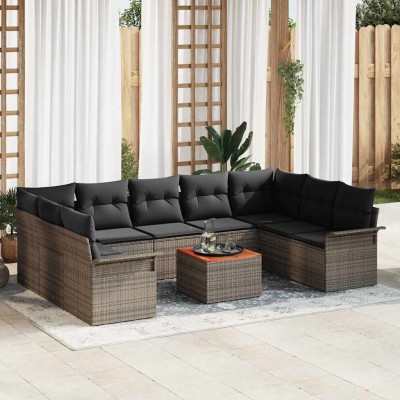 Conjunto de sofá de jardín 10 pcs Gris Poliratán