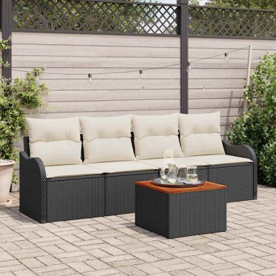 Conjunto de sofá de jardín 5 pcs Negro Poliratán