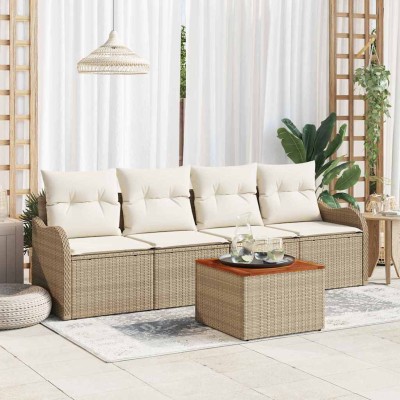 Conjunto de sofá de jardín 5 pcs Beige Poliratán
