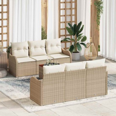 Conjunto de sofá de jardín 7 pcs Beige Poliratán
