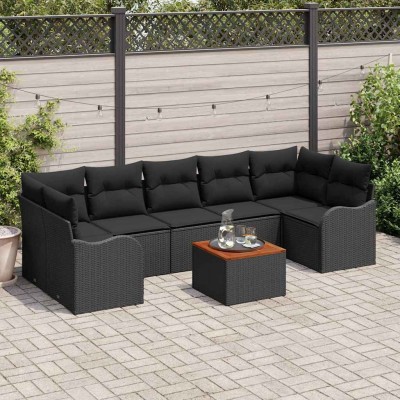 Conjunto de sofá de jardín 8 pcs Negro Poliratán