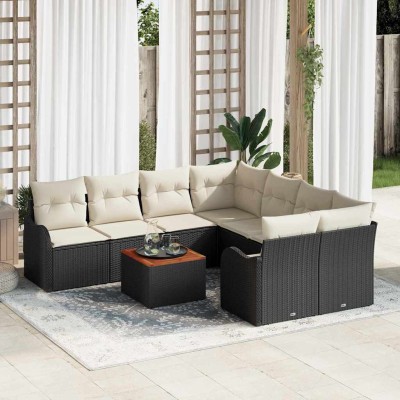 Conjunto de sofá de jardín 9 pcs Negro Poliratán