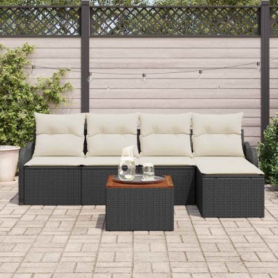 Conjunto de sofá de jardín 6 pcs Negro Poliratán