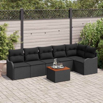 Conjunto de sofá de jardín 7 pcs Negro Poliratán