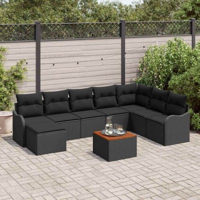 Conjunto de sofá de jardín 9 pcs Negro Poliratán