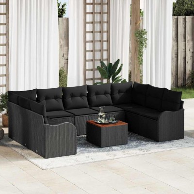Conjunto de sofá de jardín 10 pcs Negro Poliratán