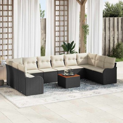 Conjunto de sofá de jardín 11 pcs Negro Poliratán