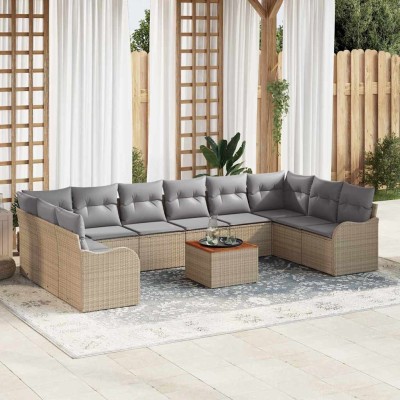 Conjunto de sofá de jardín 11 pcs Beige Poliratán