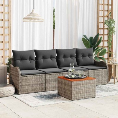 Conjunto de sofá de jardín 5 pcs Gris Poliratán