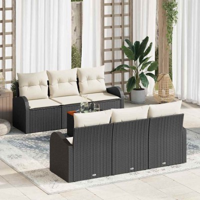 Conjunto de sofá de jardín 7 pcs Negro Poliratán