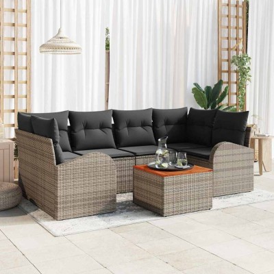 Conjunto de sofá de jardín 7 pcs Gris Poliratán