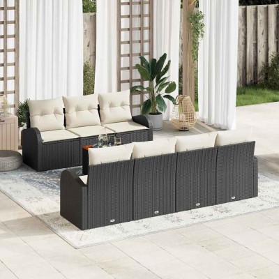 Conjunto de sofá de jardín 8 pcs Negro Poliratán