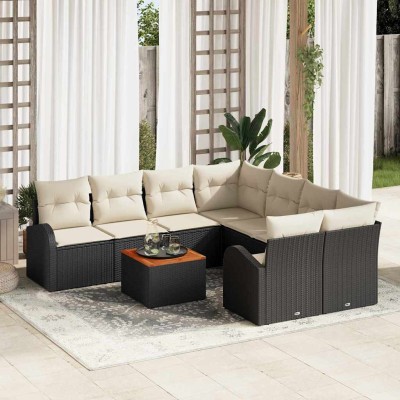 Conjunto de sofá de jardín 9 pcs Negro Poliratán
