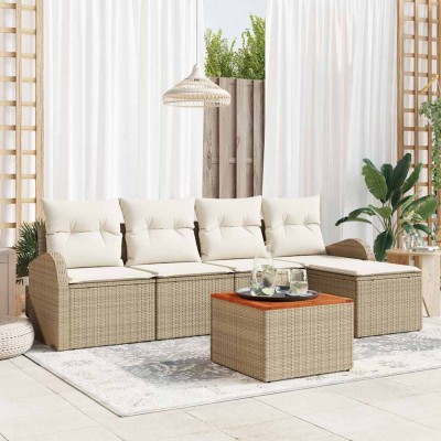 Conjunto de sofá de jardín 6 pcs Beige Poliratán