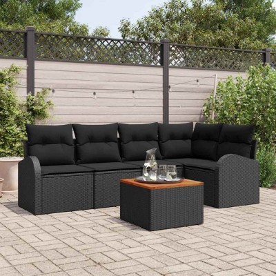 Conjunto de sofá de jardín 6 pcs Negro Poliratán