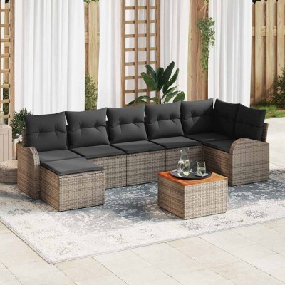 Conjunto de sofá de jardín 8 pcs Gris Poliratán