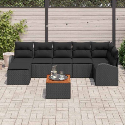 Conjunto de sofá de jardín 8 pcs Negro Poliratán