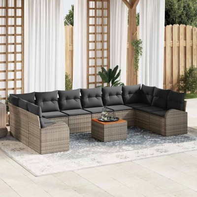 Conjunto de sofá de jardín con cojín 11 pcs Gris Poliratán