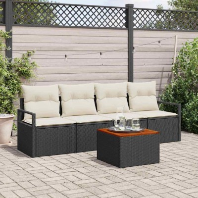 Conjunto de sofá de jardín con cojín 5 pcs Negro Poliratán