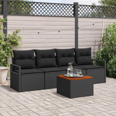 Conjunto de sofá de jardín con cojín 5 pcs Negro Poliratán
