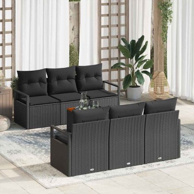 Conjunto de sofá de jardín con cojín 7 pcs Negro Poliratán
