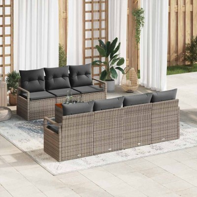 Conjunto de sofá de jardín con cojín 8 pcs Gris Poliratán