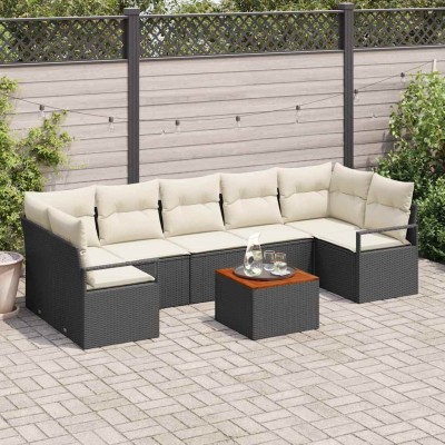 Conjunto de sofá de jardín con cojín 8 pcs Negro Poliratán