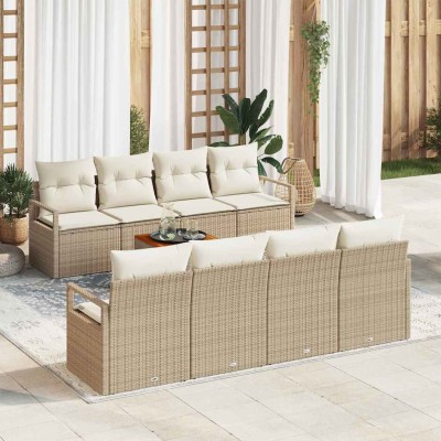Conjunto de sofá de jardín con cojín 9 pcs Beige Poliratán