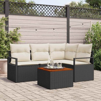 Conjunto de sofá de jardín con cojín 5 pcs Negro Poliratán